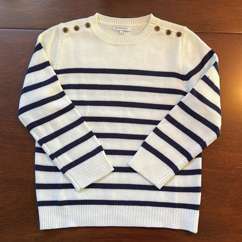 Crescent Crewneck Navy & White 3/4 Sleeve Sweater